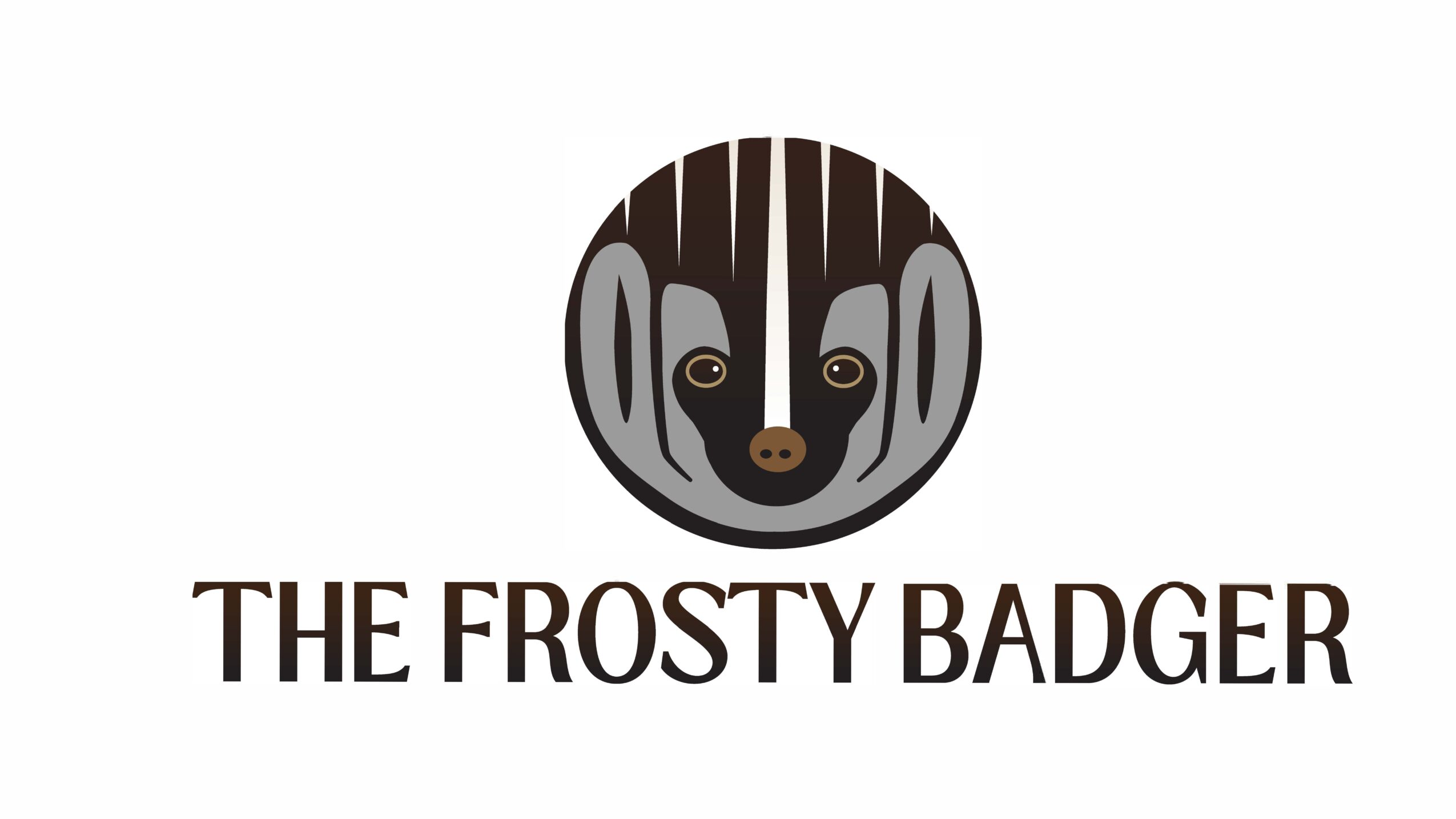 A stylized badger face with dark and light fur, circular shape, and the text 'THE FROSTY BADGER' below.