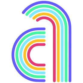 Colorful rainbow-like pattern with curved lines on black background.