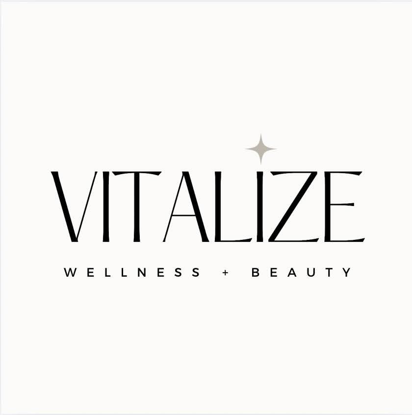 VITALIZE wellness and beauty logo with a star symbol, black text on a white background.